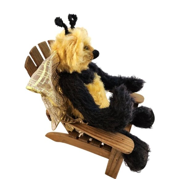 Vintage Handmade Bumblebee Teddy Bear Weighted Plush  With Golden Ribbon Bow Sin - Picture 6 of 7